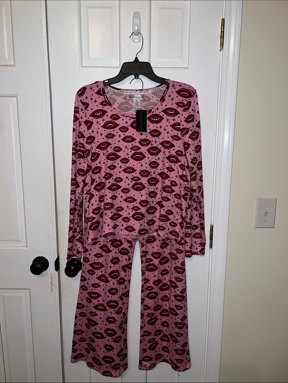 Madden Girl Pink Pajama Set with Red Lip Print
